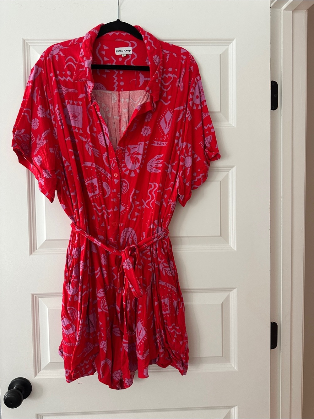 Printed Red and Pink Tie-Waist Short Robe by Rails